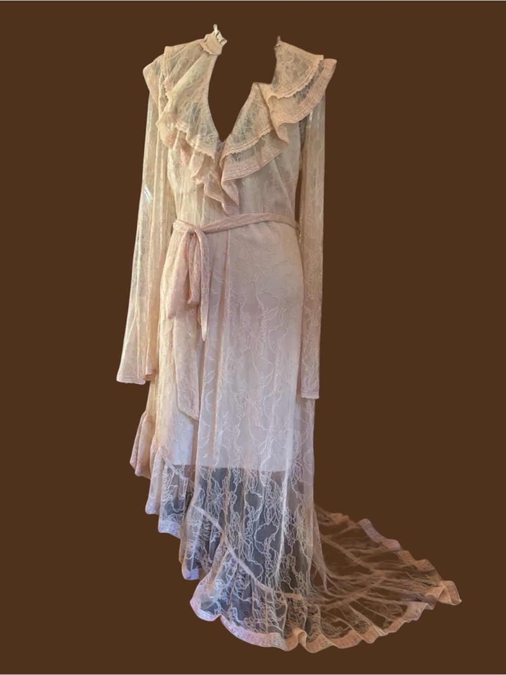 AFRM Lace Kaftan Dress Ivory Victorian Asymmetrical Hem Wedding Dress Sz XL Boho - Picture 2 of 16